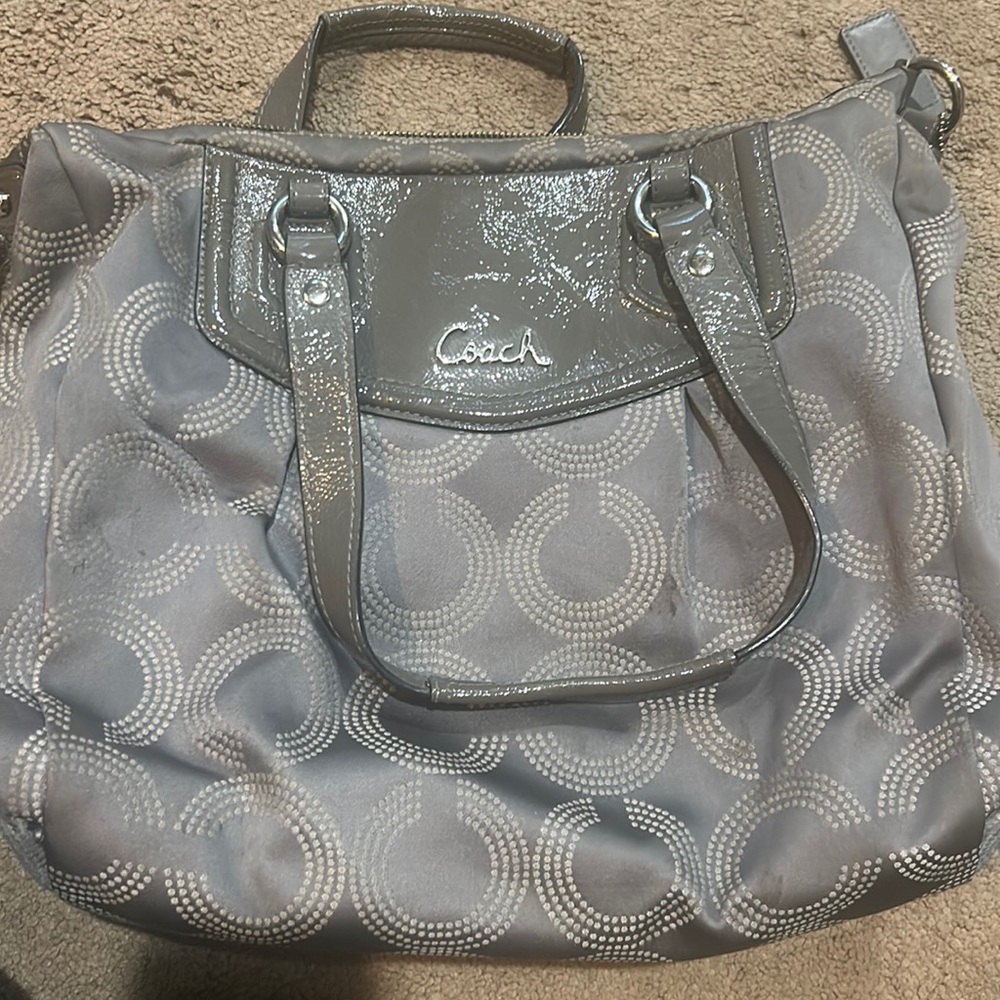 silver, grey authentic coach purse